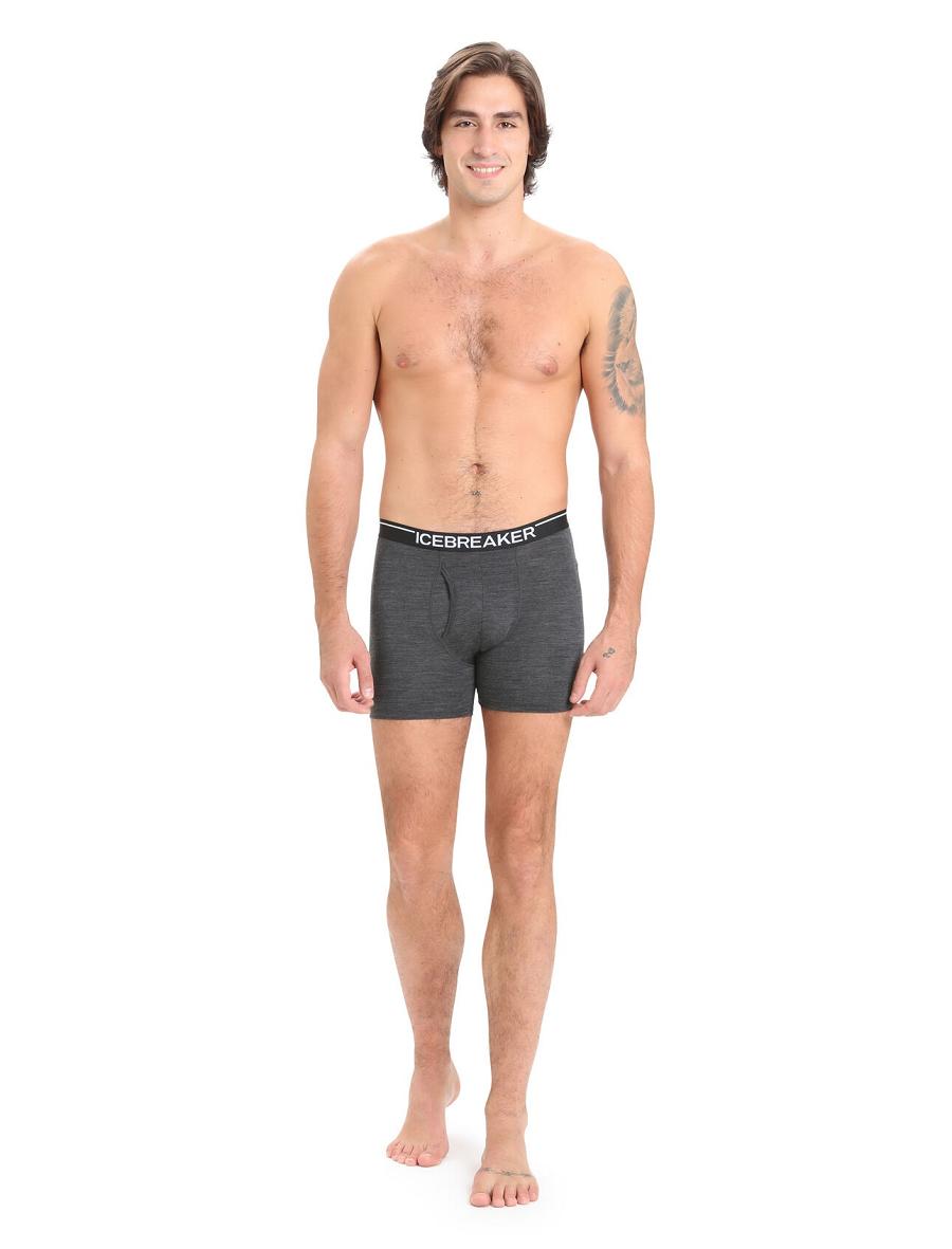 Sous Vêtement Icebreaker Merino Anatomica Boxers With Fly Homme Noir Grise | FR 1308ILHS